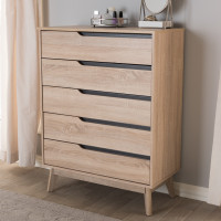 Baxton Studio FLCOD00806-Hana Oak/Dark Grey-5DW-Chest Fella Mid-Century Modern Two-Tone Oak and Grey Wood 5-Drawer Chest